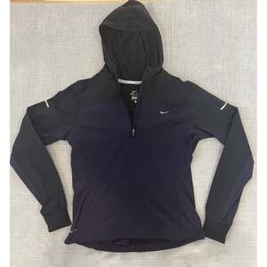Nike Women's  Running Hoodie - Plum/Black Size Med Dri-Fit Quarter-Zip